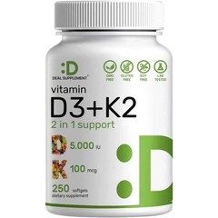 DEAL SUPPLEMENT Vitamin D3 K2 5000IU Softgel, 2-1 Complex, 250 Count NEW
