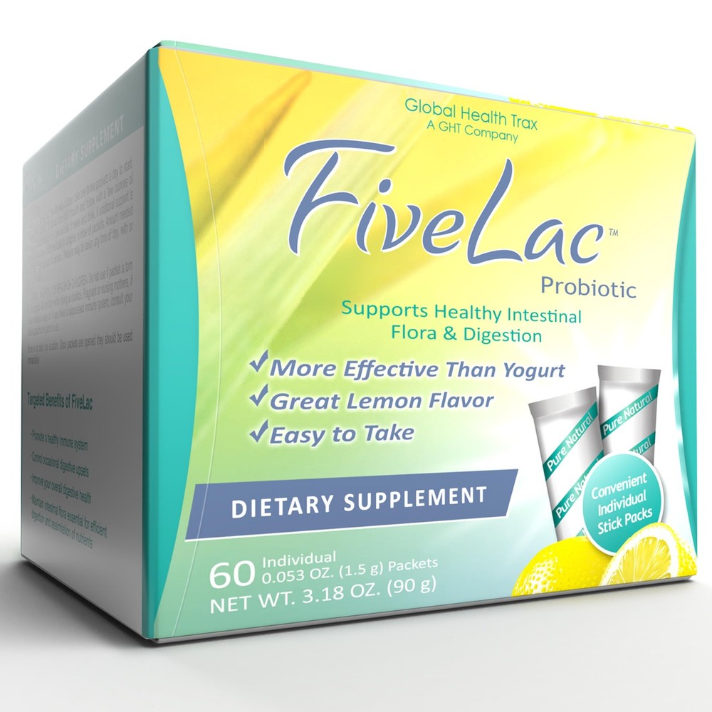 Global Health Trax GHT – FiveLac Lemon Probiotic Powder Drink Mix, Probiotics
