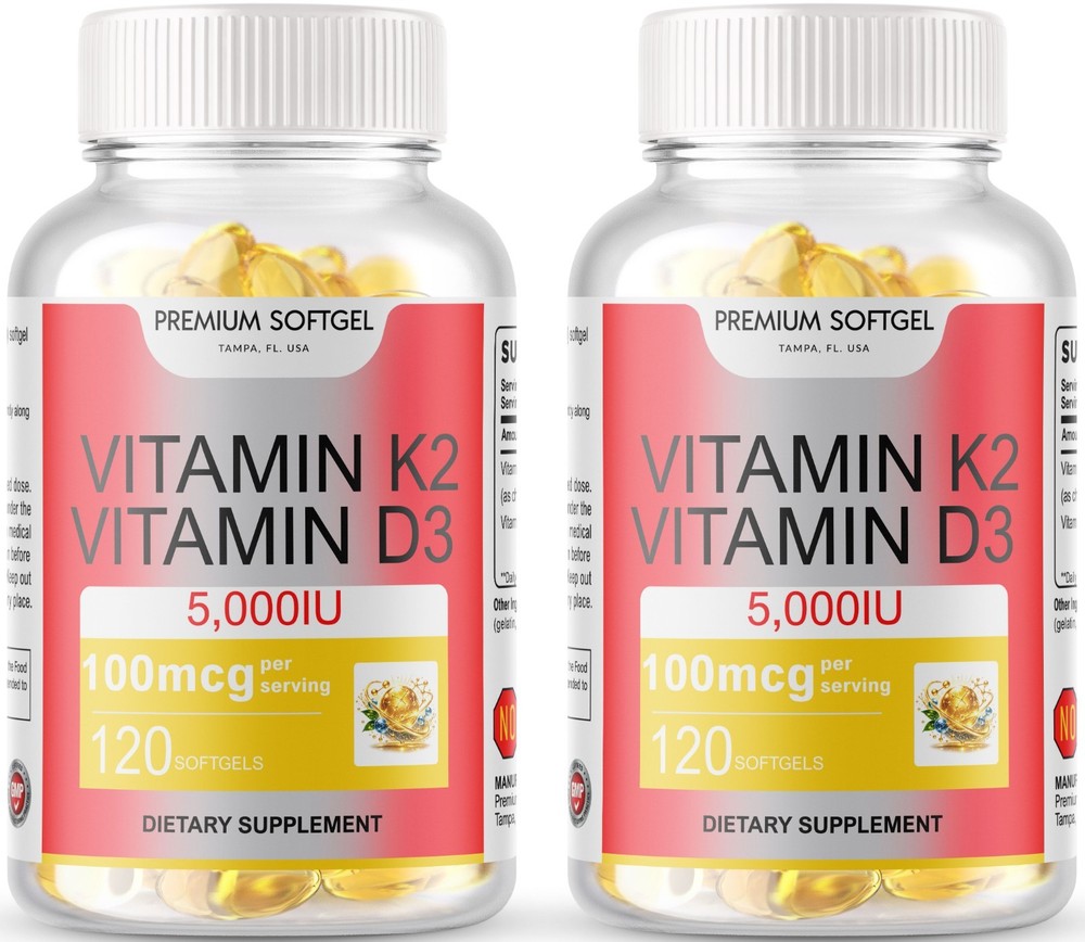 240 Softgel Gluten Free Vitamin K2 (100mcg), + Vitamin D3 (5000 IU) 240 Servings