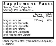 High Absorption Magnesium Complex 5 Forms Glycinate Taurate Malate Citrate 60ct