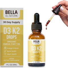 Bella Vitamin D3 K2 Liquid Drops 5000 IU Bone Immune Heart Health Supplement
