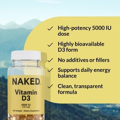 Naked High Potency Vitamin D3 5000 iu 125mcg 200 Softgels