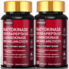 2pc Nattokinase 4000 FU Serrapeptase 120000 SPU Enzyme Supplement Turmeric 120ct