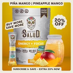 Salud 2-in-1 [Energy + Focus – Piña Mango] Clean Energy Drink Mix, Agua Fresca