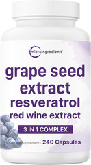 Grape Seed Extract, 240 Capsules | 3-In-1 Antioxidant Blend with Resveratrol …