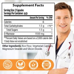 D-Mannose Pills,120Count -1550mg Per Serving, Non-GMO and Gluten Free Supplement