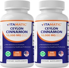 Vitamatic Ceylon Cinnamon 10000 mg – 240 Vegetable Capsules- 2 Pack