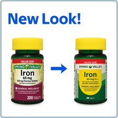 Spring Valley Iron 65 Mg, 200 Ct Total Tablets Pills Tablet Free shipping