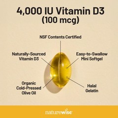 Vitamin D3 4000Iu (100 Mcg) Healthy Muscle Function, and Immune Support, Non-Gmo
