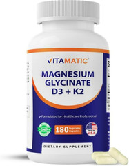Magnesium Glycinate D3 + K2 180 Veg Capsules Bone Muscle Heart Support USA 180cp