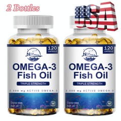 2PACKS Omega 3 Fish Oil Capsules 3x Strength 3600mg EPA & DHA, Highest Potency