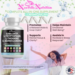 GABA, 5-HTP, L-Tryptophan, L-Theanine, Ashwagandha, Vitamin D3, B6, Magnesium