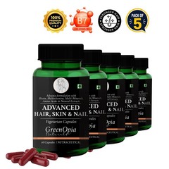 5 Pack Green.opia Biotin 500mg Hair Skin Nails 60 Veg Caps