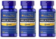 (3)Puritan’s Pride Melatonin 3 mg Sleep Aid 240×3 = 720 Total Tablets USA Made