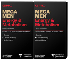 2 Pack GNC Mega Men Energy & Metabolism Multivitamins 90 Caplets Total 180 Ct.