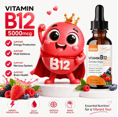 Vitamin B12 Liquid Drops 5000mcg Methylcobalamin Raspberry Flavor 2 fl oz