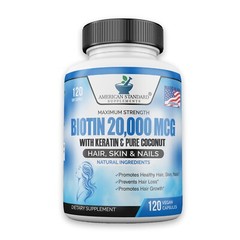 Biotin 20,000mcg + Keratin + Organic Coconut + Zinc – 120 Veggie Capsules – USA