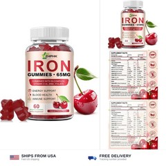 Iron Supplement for Women, Men & Kids, Iron 65mg & Vitamin C 250mg per Servin…