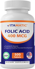 Vitamatic Folic Acid 400 mcg – 500 Vegetarian Tablets – Vitamin B9