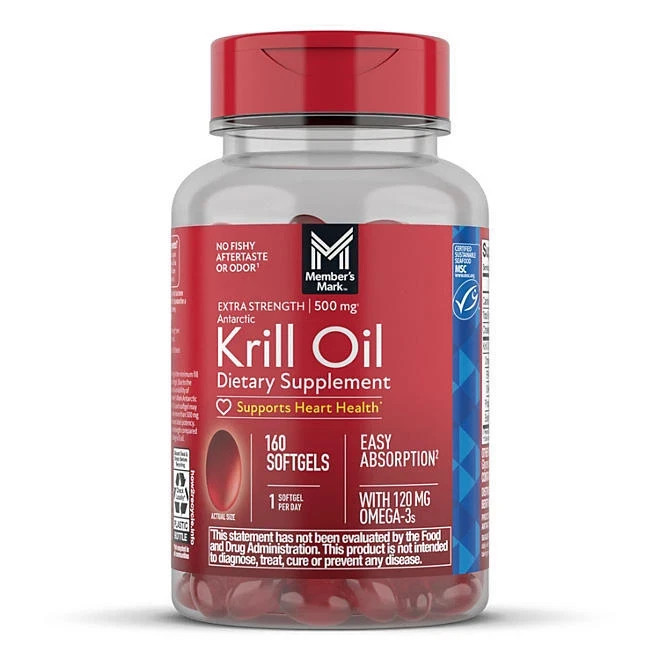 Antarctic Krill Oil Extra Strength 500 mg Omega-3 160 Softgels EXP 8/31/2026