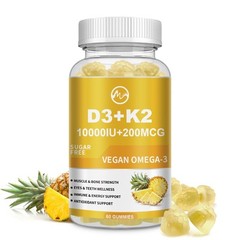 2xVitamin D3 K2 60Gummies, Vitamin D3 10000 IU Bone,Teeth,Muscle,Immune Health