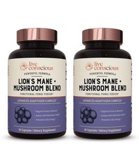Live Conscious Lion’s Mane Mushroom Capsules 2-Pack Brain Memory Support
