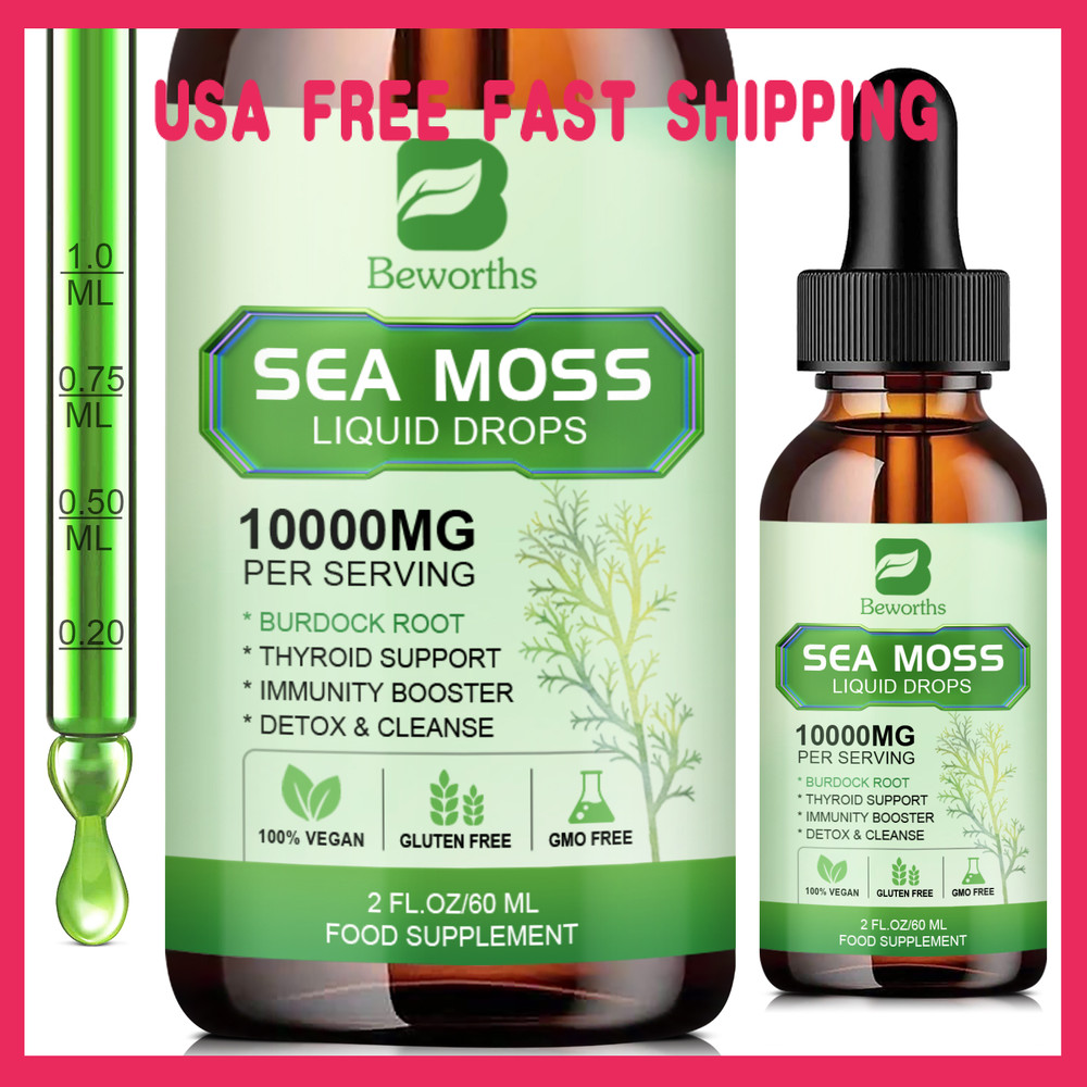 5-Pack Sea Moss Liquid Drops 10000mg – Organic Bladderwrack, USA Made, 2 fl oz