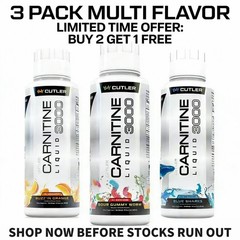 Cutler Nutrition 3Pack Multi Flavor Carnitine Liquid 3000 Energy Sport Beverage*