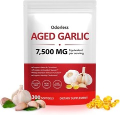 Odorless Garlic 7500Mg per Servings, 300 Softgels | 2 Years Aged Garlic Extra…