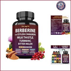 Berberine with Ceylon Cinnamon Supplement, Milk Thistle, Turmeric, Bitter Mel…