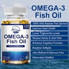Omega 3 Fish Oil Capsules Triple Strength EPA & DHA, Burp-Less 120 sofgels NEW