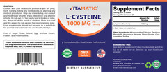 Vitamatic L-Cysteine 1000 mg Per Serving – Free Form Amino Acid – 180 Tablets