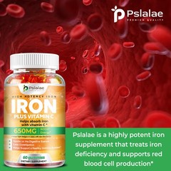Iron Supplements 650mg – with Vitamin C – Absorbs Easily Raise Hemoglobin Levels