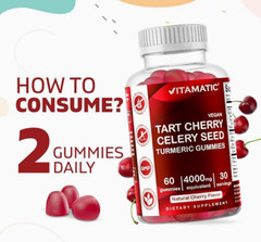 Vitamatic Tart Cherry with Celery Seed Gummies – 4000 mg Serving 60 ct