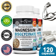 Magnesium Bisglycinate 72mg High Absorption Chelated-30/60/120Vegan Capsules