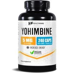 Healthfare Yohimbine HCL 5mg | 240 Capsules Support Energy Max Potency Formula