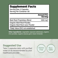 Organic Beet Root Powder Capsules 1200 mg for High Blood Pressure 120 Capsules