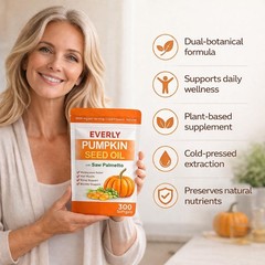 Everly Pumpkin Seed Oil with Saw Palmetto, 300 Softgels, Cold Pressed Pumpkin Se